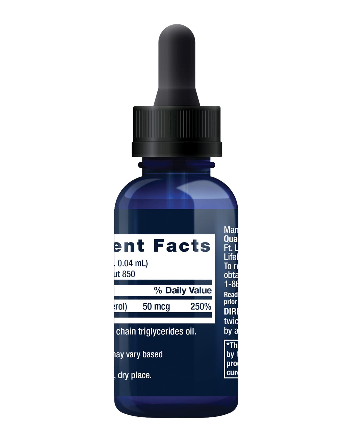 Flacon de Vitamine D3 Life Extension sur fond blanc