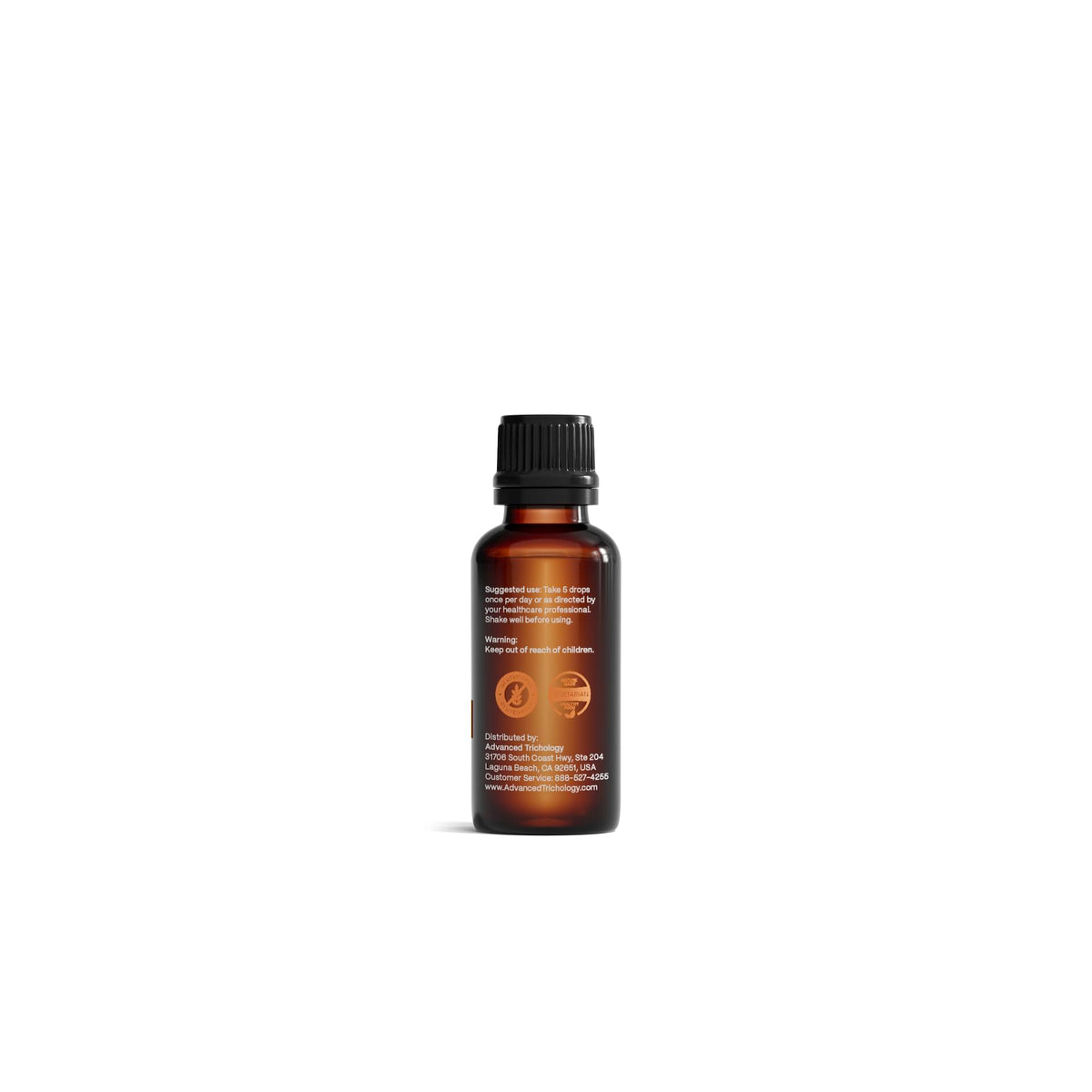 Flacon de vitamine D3 liquide 5000 IU Advanced Trichology ouvert