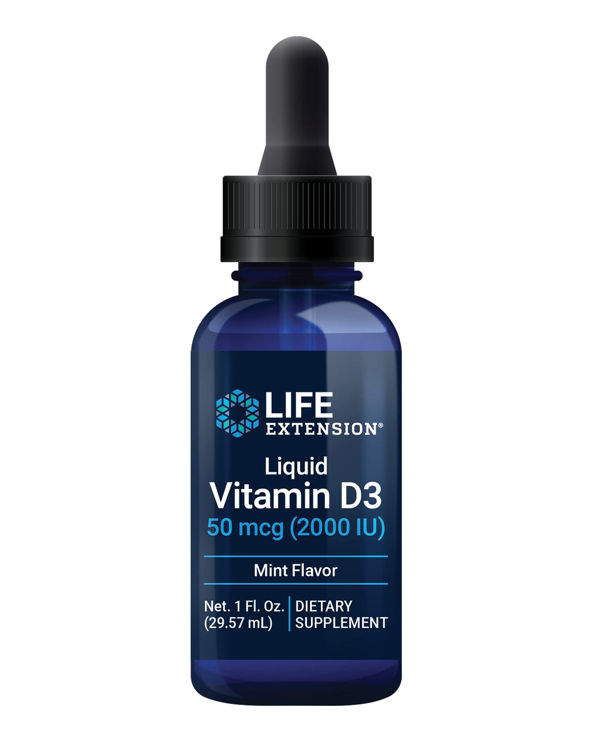 Flacon de Vitamine D3 Menthe Life Extension 29,57 ml vue de face