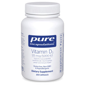 Flacon de Vitamine D3 Pure Encapsulations 125 mcg 250 capsules