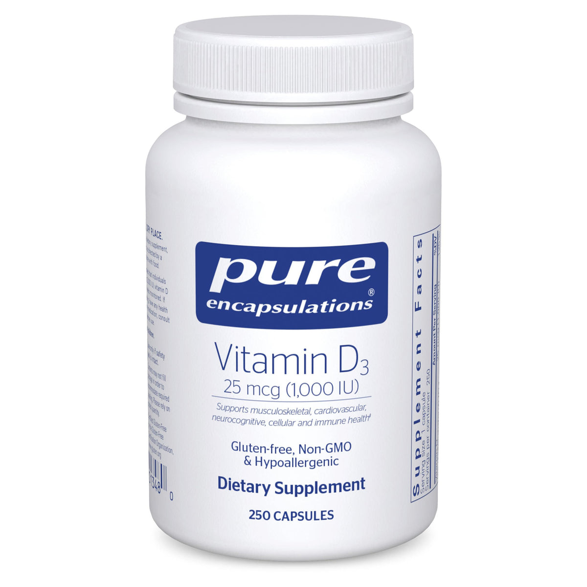 Flacon de vitamine D3 Pure Encapsulations 250 capsules