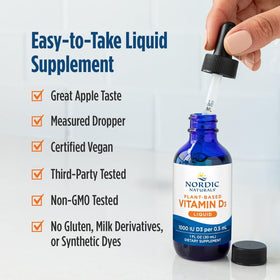 Flacon de Vitamine D3 Végétale Liquide Nordic Naturals sur fond blanc