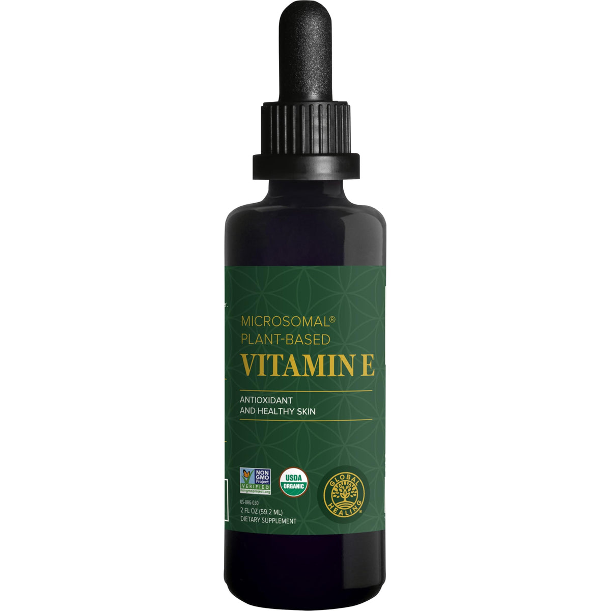 Flacon de Vitamine E Liquide Global Healing Center 40 mg vue de face