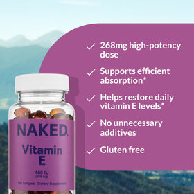 Flacon de vitamine E NAKED 400 IU avec étiquette
