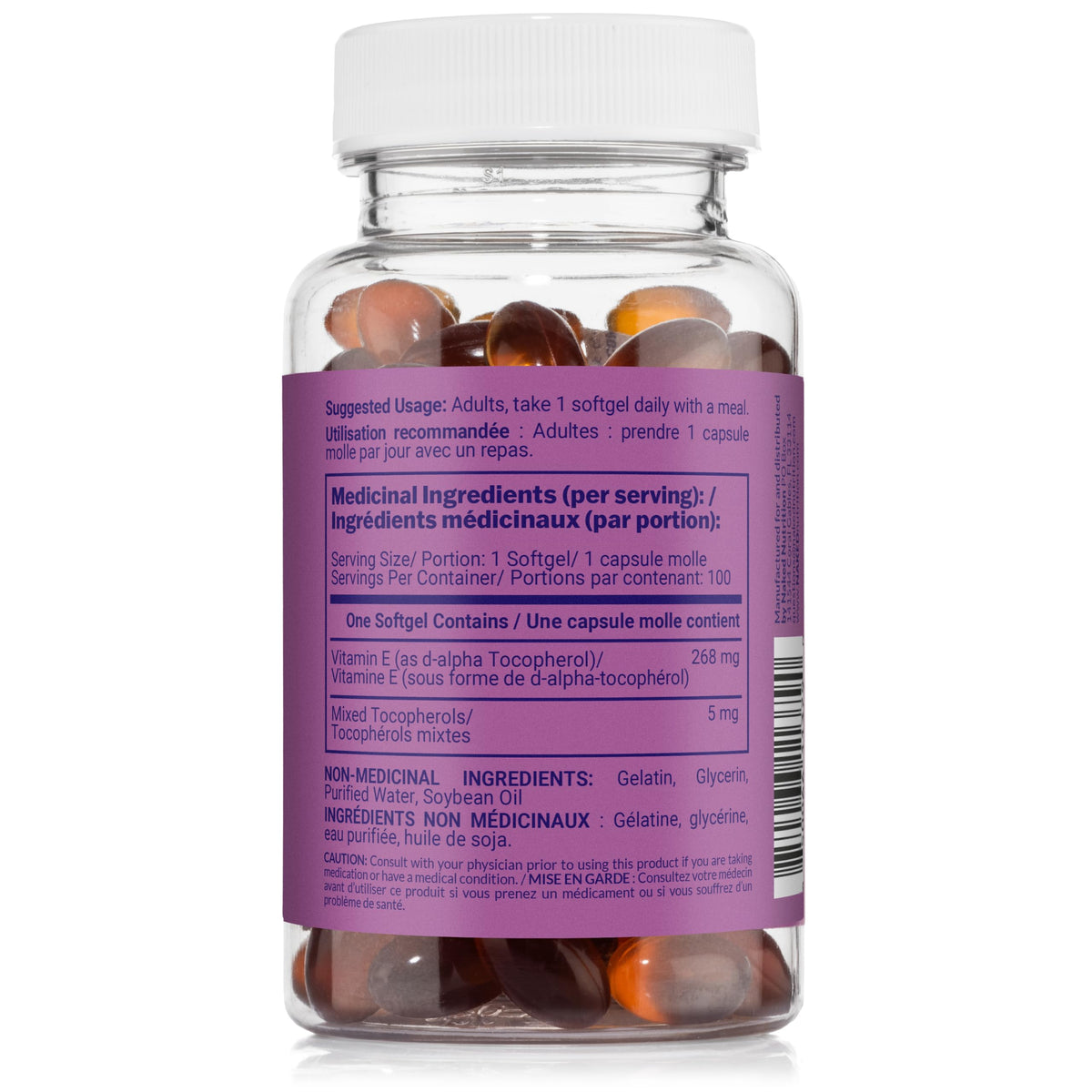 Flacon de vitamine E NAKED 400 IU sur une table en bois
