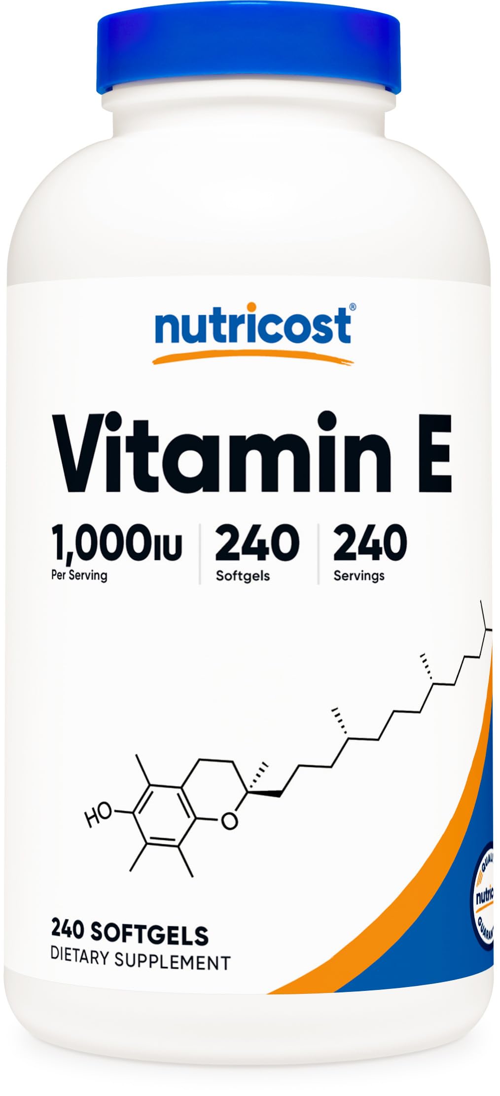 Flacon de Vitamine E Nutricost 1 000 UI 240 gélules souples