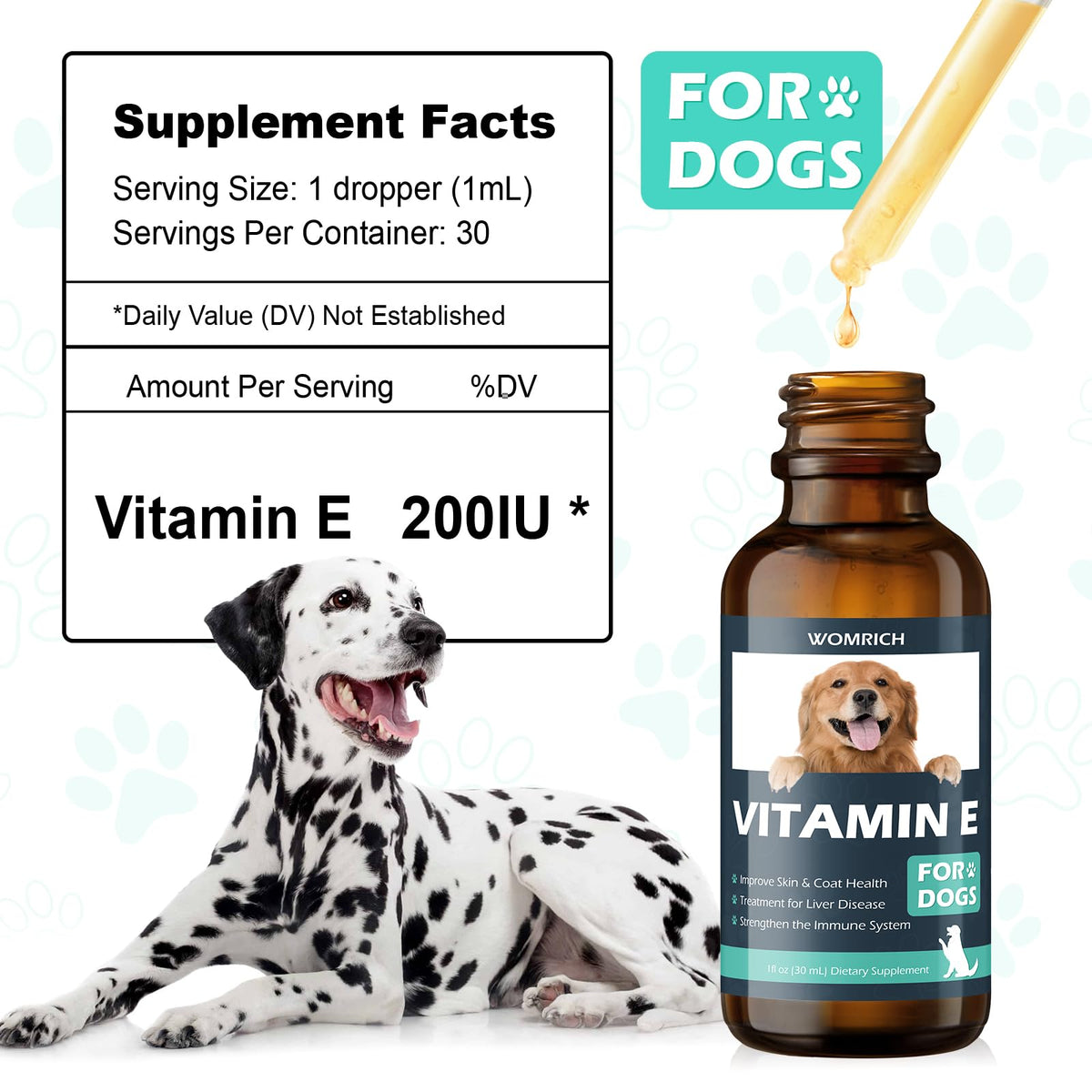Flacon de Vitamine E pour Chiens avec étiquette visible