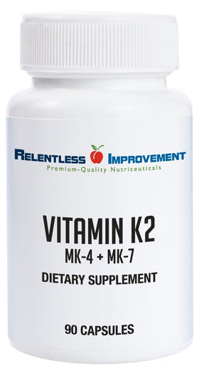 Flacon de Vitamine K2 MK4 et MK7 Relentless Improvement avec 90 vegécapsules