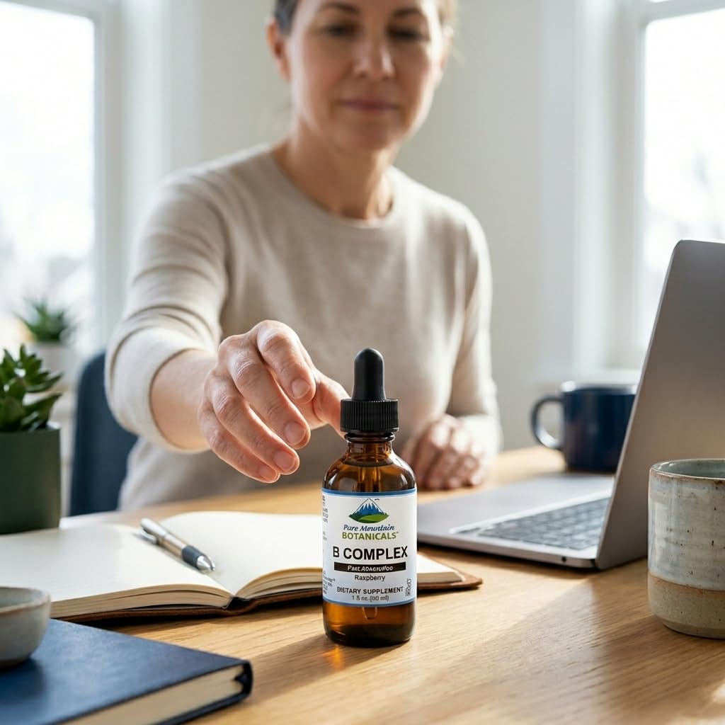 Flacon de vitamines B sur un fond de cuisine