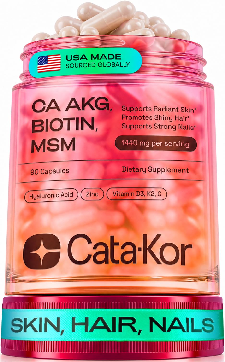 Flacon de vitamines Cata-Kor Cheveux Peau Ongles avec 90 capsules