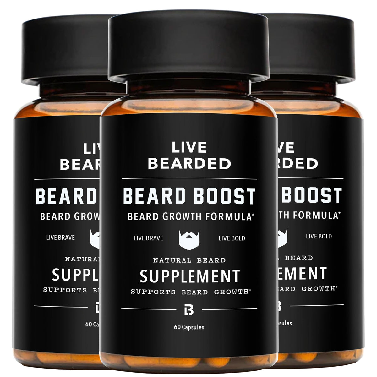 Flacon de vitamines Live Bearded pour la croissance de la barbe, 90 jours