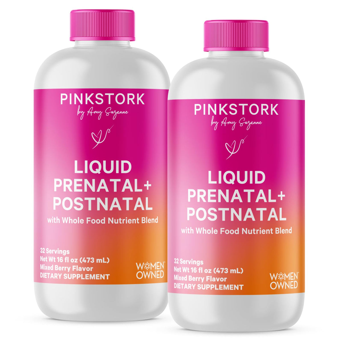 Flacon de vitamines prénatales liquides Pink Stork, modèle baies, vue avant