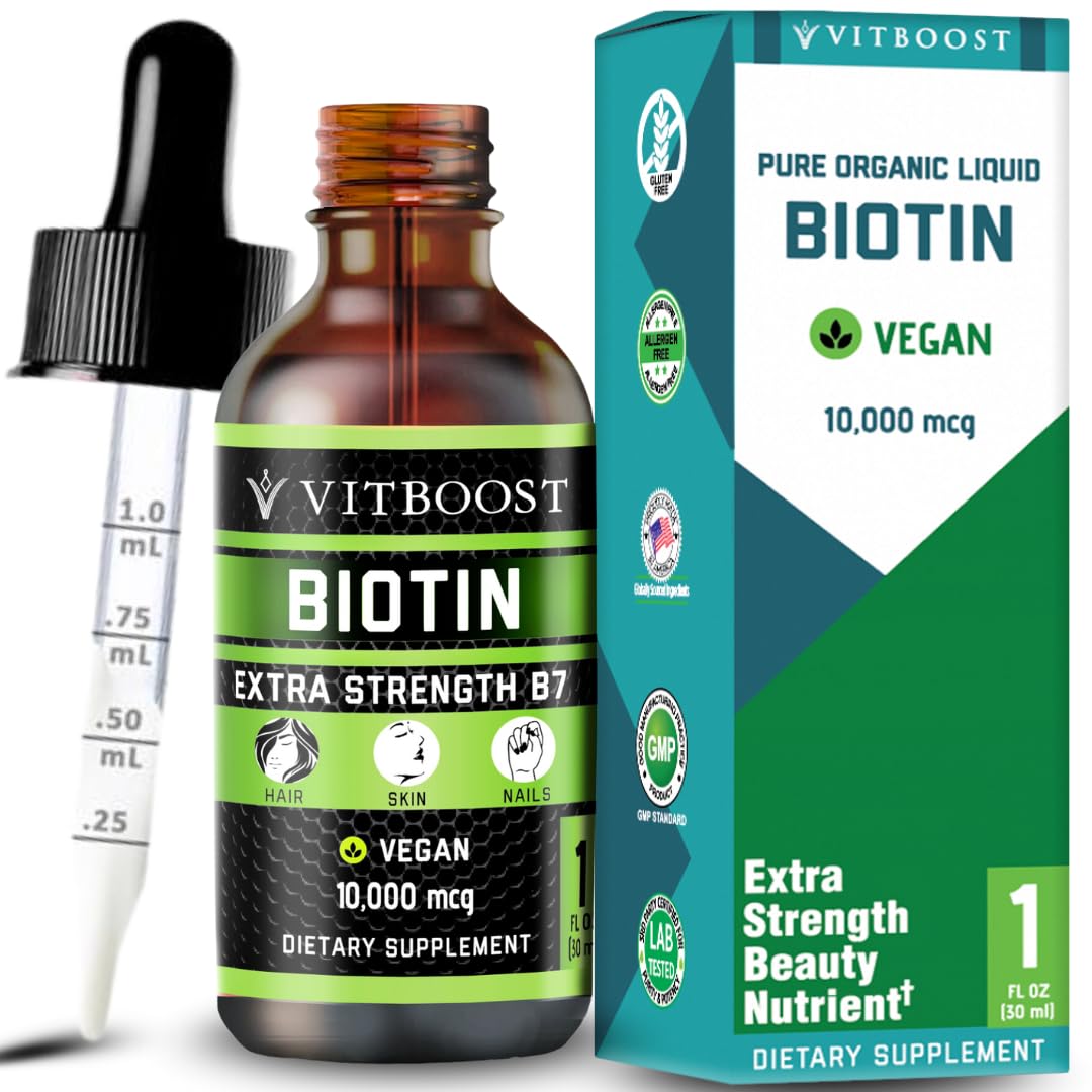 Flacon de VITBOOST Gouttes de Biotine Liquide 10 000 mcg, vue avant