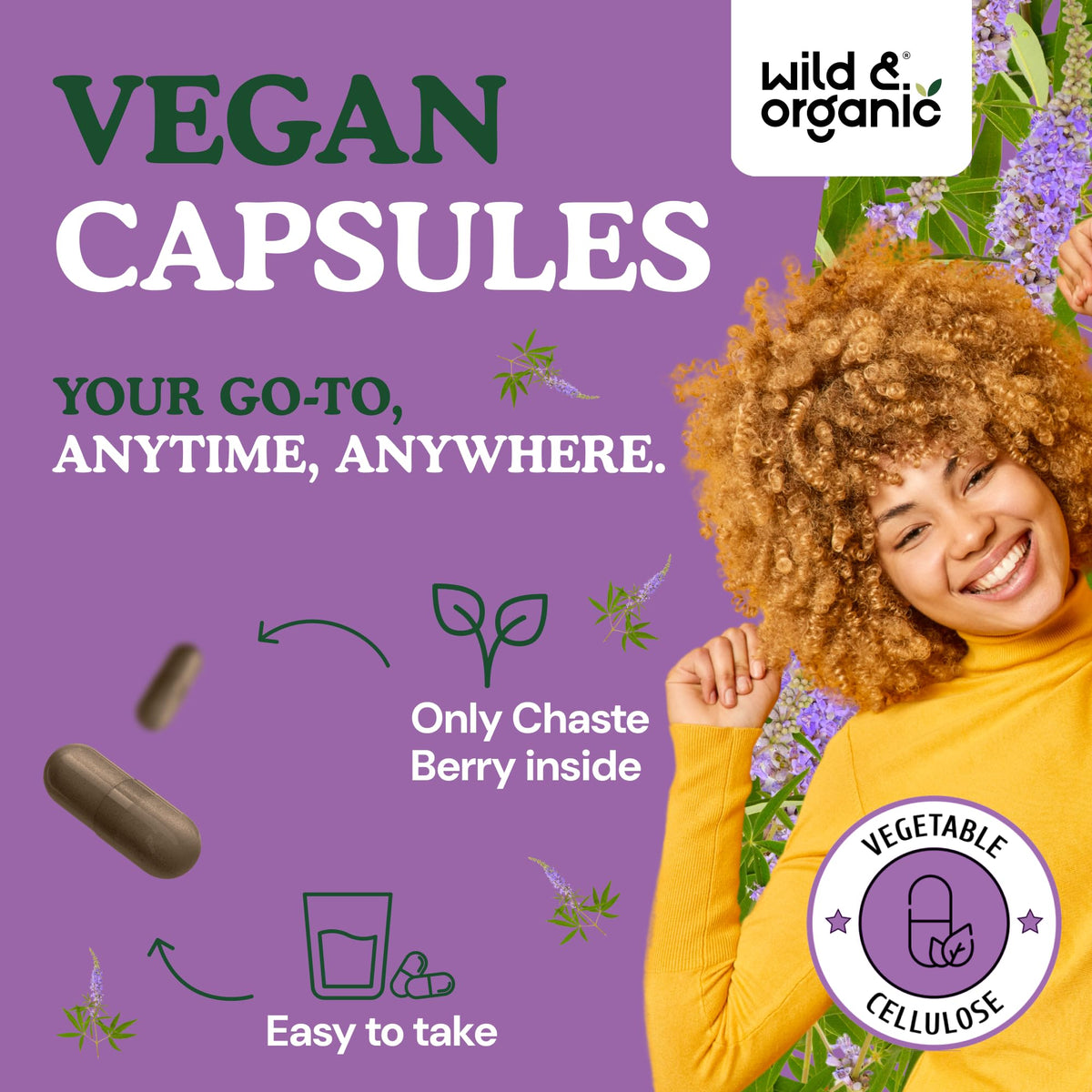 Flacon de Vitex Chasteberry Wild & Organic avec une étiquette claire