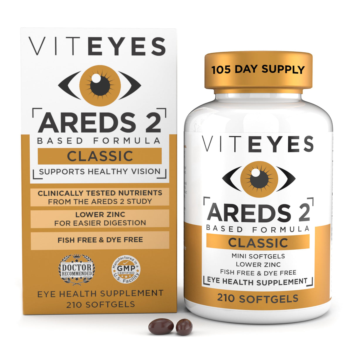 Flacon de Viteyes AREDS 2 210 gélules pour la santé maculaire