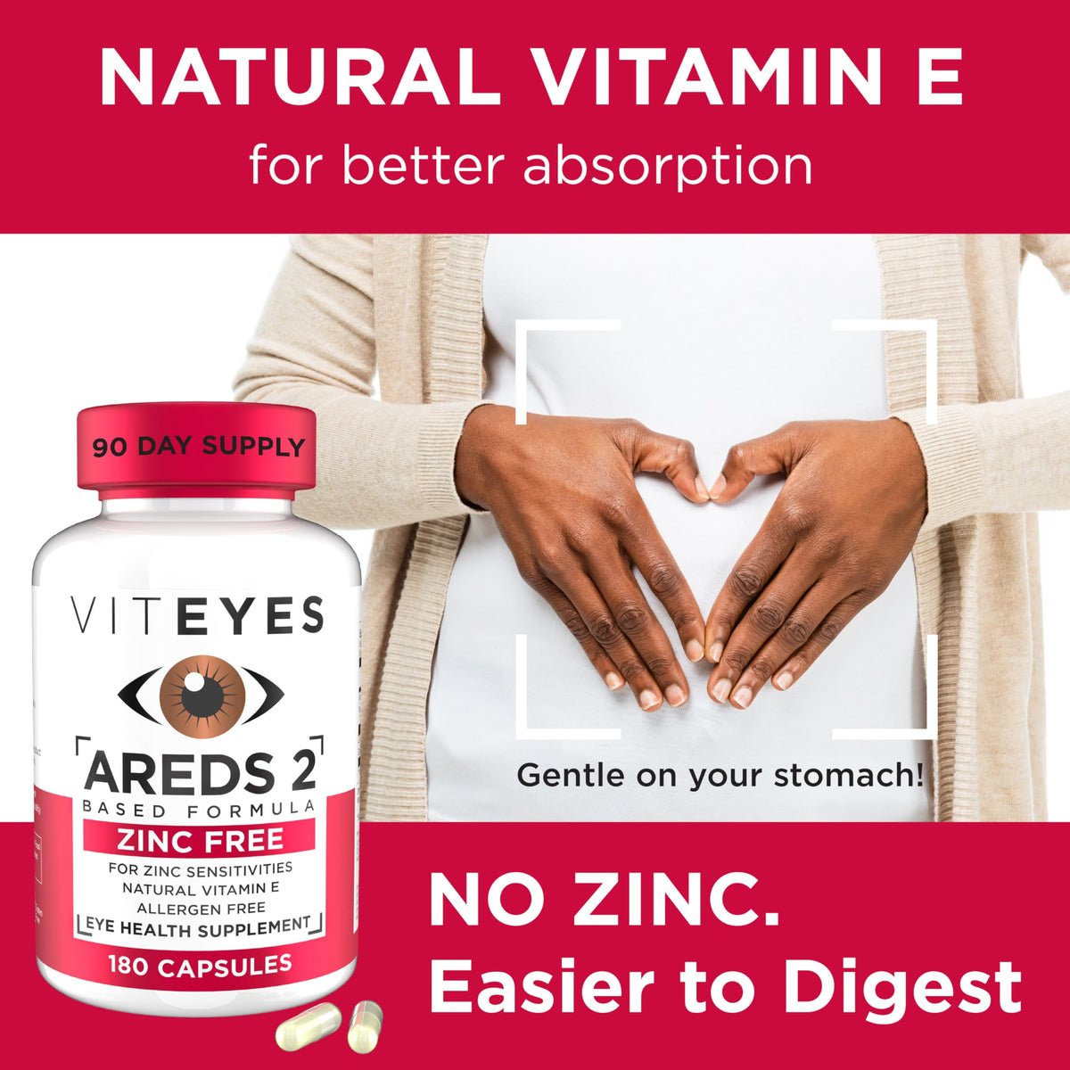 Flacon de Viteyes AREDS 2 Zinc Free 180 Capsules en situation