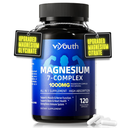 Flacon de VIYOUTH Complexe de Magnésium 7-en-1 avec 60 capsules