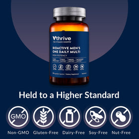 Flacon de Vthrive Multivitamines pour Hommes avec capsules à côté
