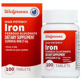 Flacon de Walgreens Fer Ferreux Gluconate 27mg 100 comprimés
