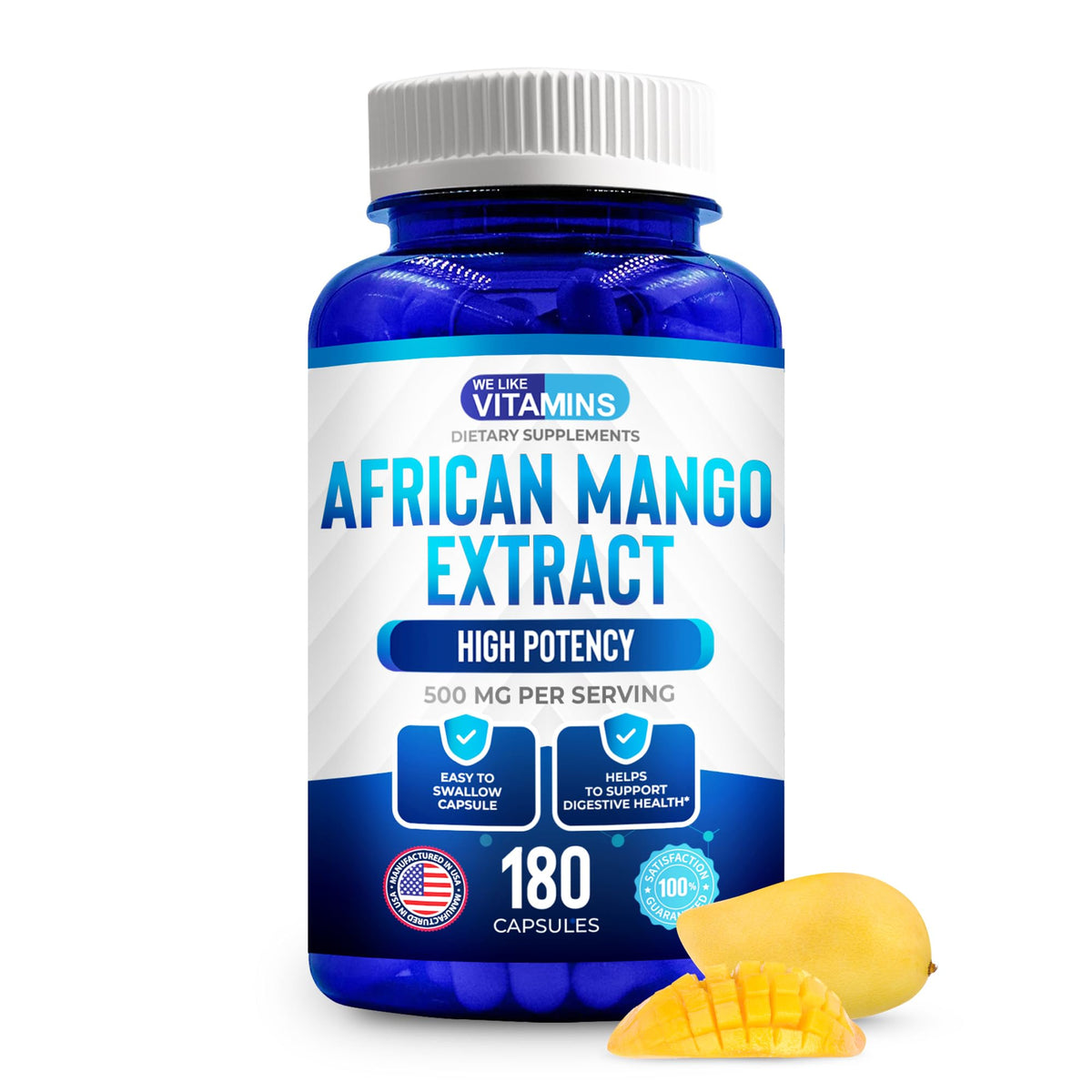 Flacon de We Like Vitamins Extrait de Mangue Africaine 500mg 180 capsules