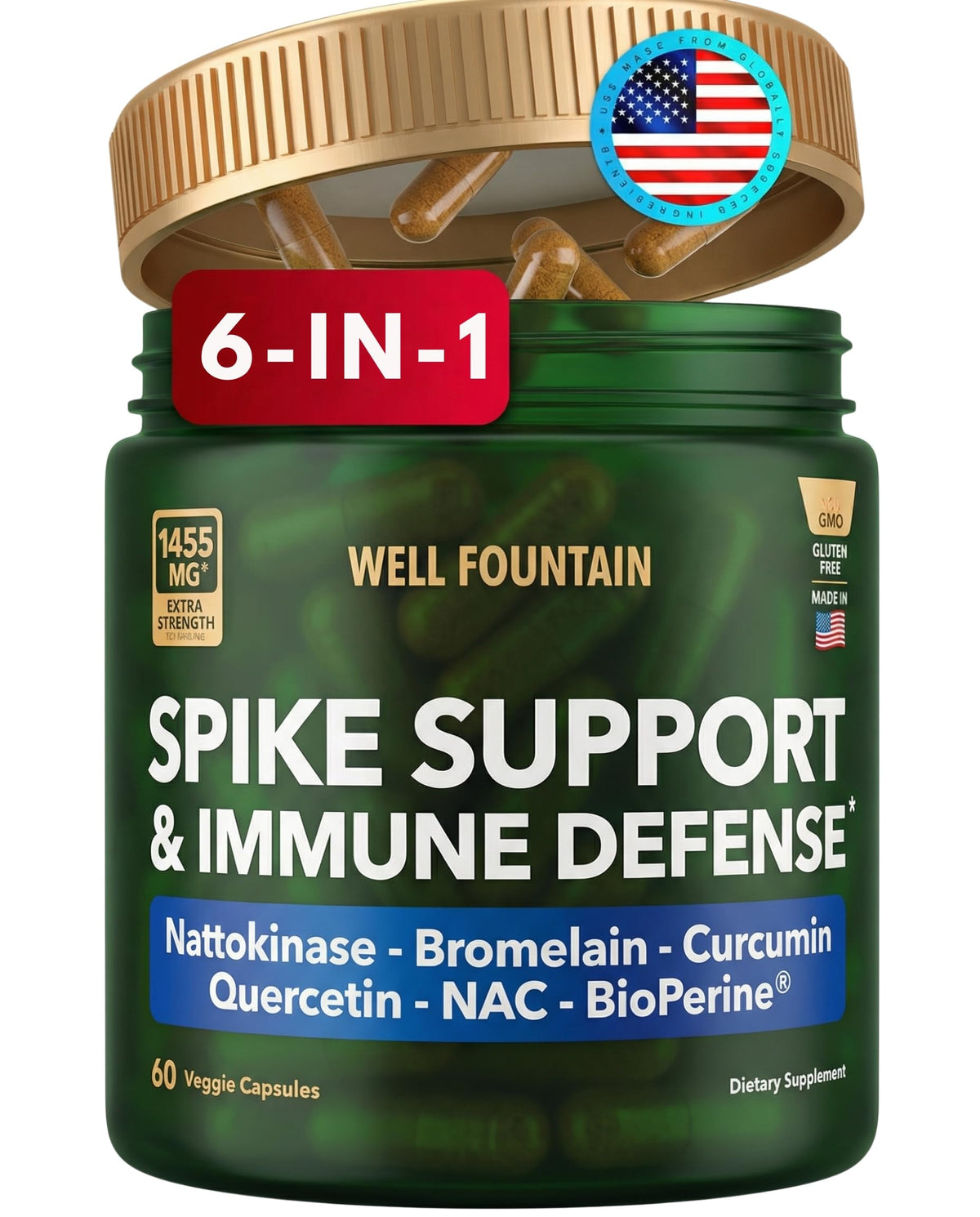 Flacon de WELL FOUNTAIN Nattokinase 4000 FU avec 60 capsules