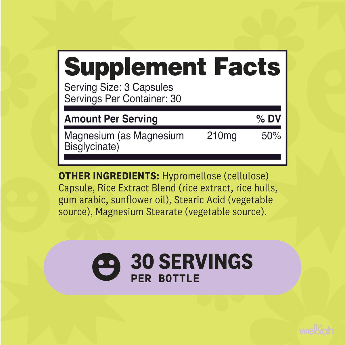 Flacon de Wellah Magnésium Glycinate 210mg 90 capsules