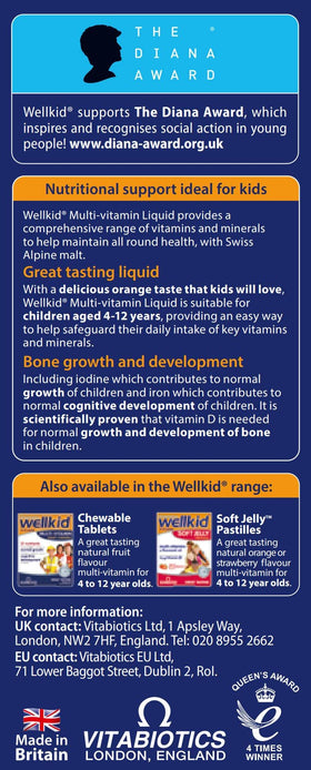 Flacon de Wellkid Multivitamines avec arrière-plan de jouets pour enfants