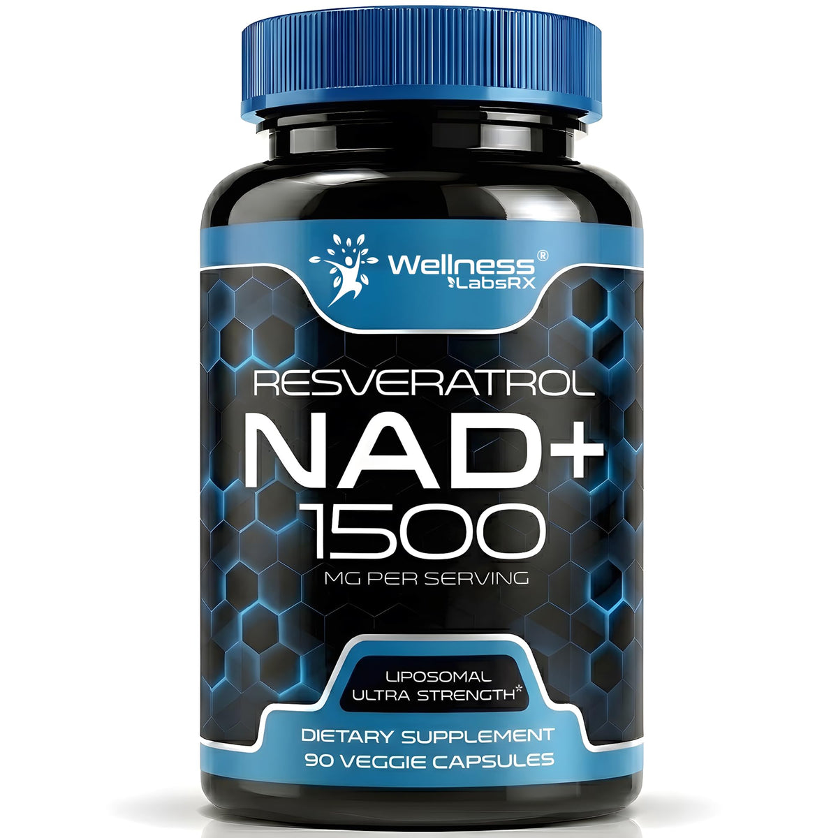 Flacon de WELLNESS LABSRX Complément NAD+ 1500mg avec 90 gélules