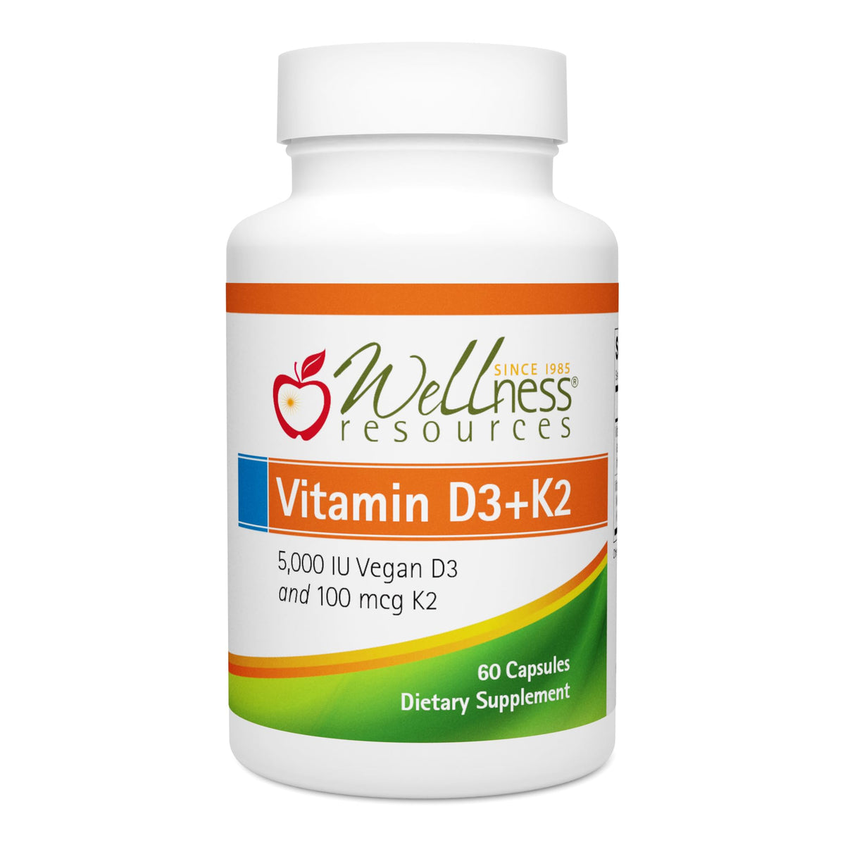 Flacon de Wellness Resources D3 K2 5000 IU 100 mcg, vue avant