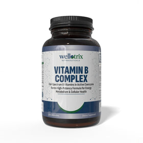Flacon de Wellotrix Advanced B-Complex 120 capsules, devant et côté