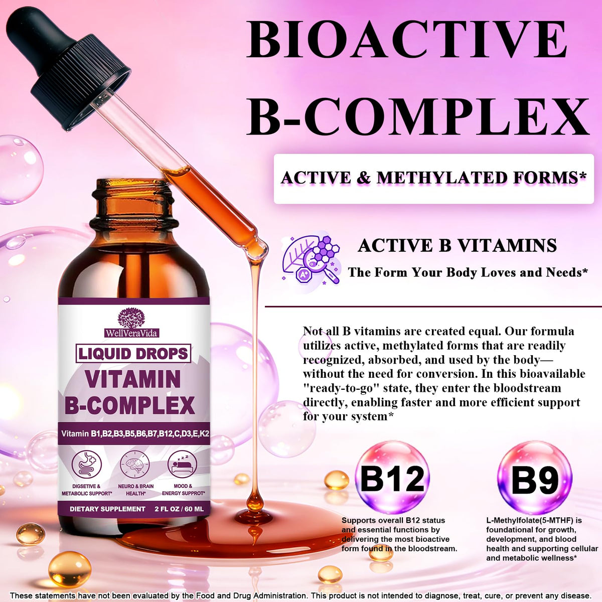 Flacon de WellVeraVida Complexe de Vitamines B avec pipette