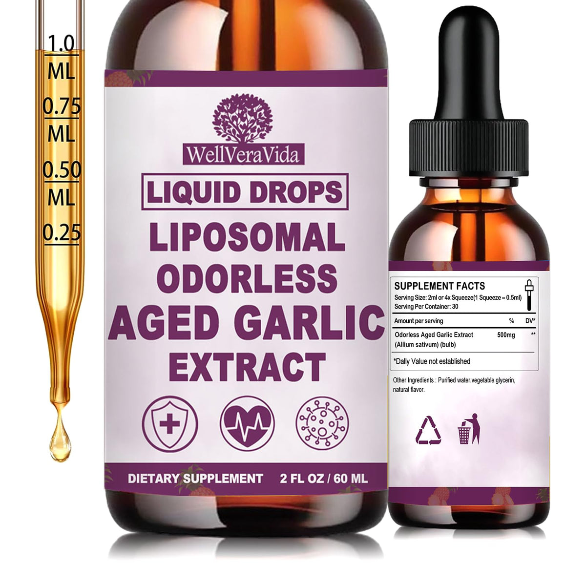 Flacon de WellVeraVida Extrait de Ail Vieilli Liquide 500mg vue avant