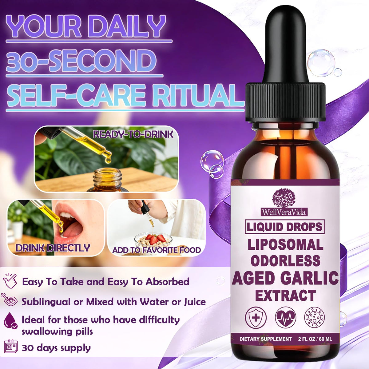 Flacon de WellVeraVida Extrait de Ail Vieilli sur une table