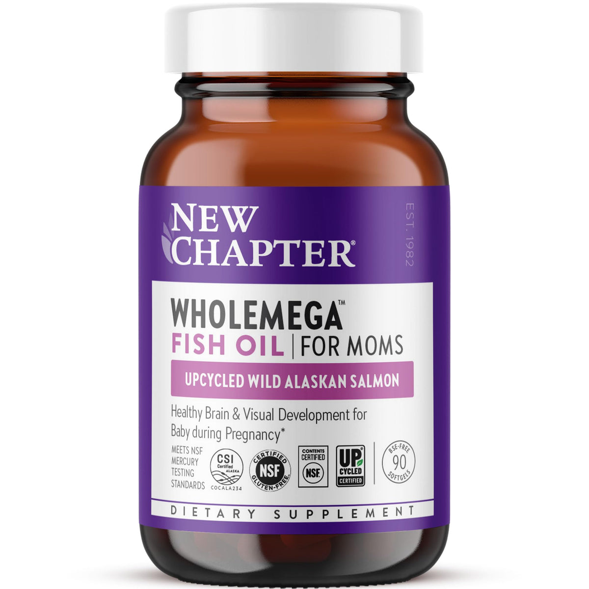 Flacon de Wholemega Huile de Poisson Prénatale New Chapter avec 90 gélules