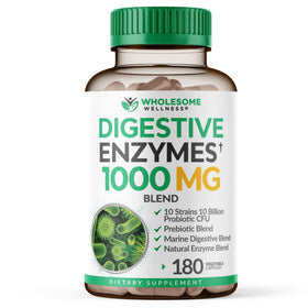 Flacon de Wholesome Wellness Enzymes daily 1000MG 180 capsules vue de face