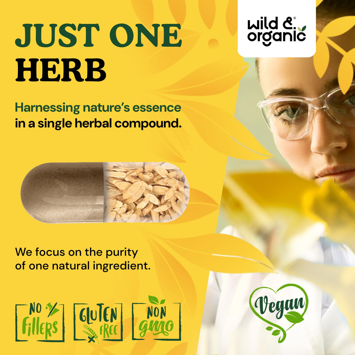 Flacon de Wild & Organic Astragalus avec capsules visibles