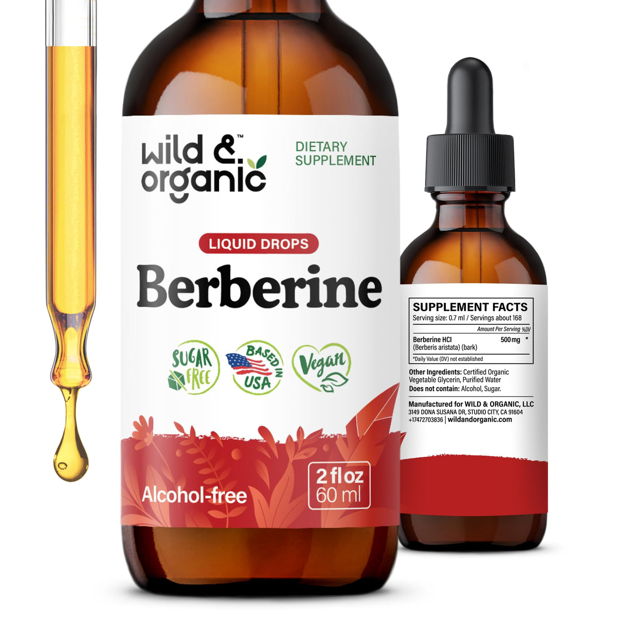 Flacon de Wild & Organic Berbérine 500mg HCL 2 oz vue de face