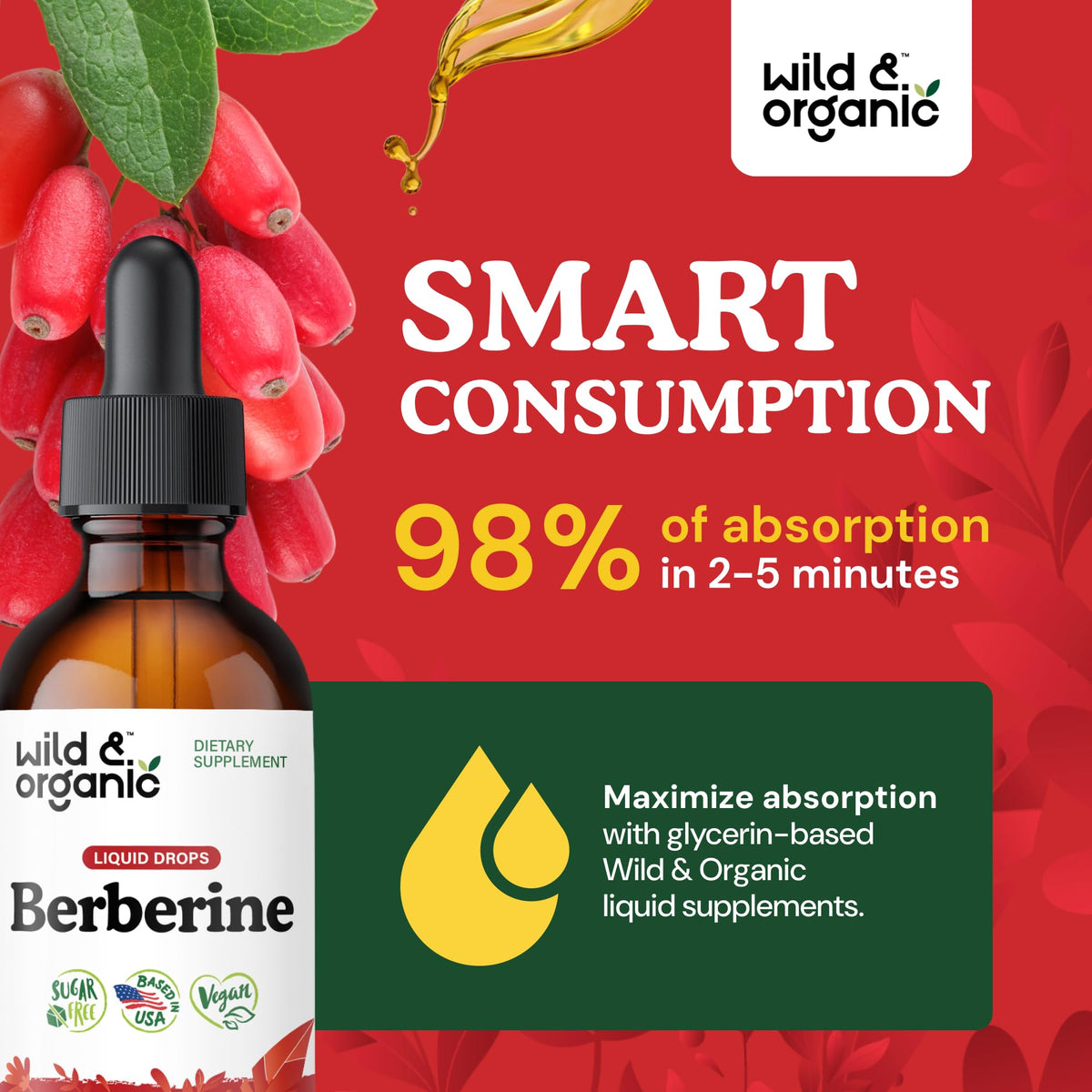 Flacon de Wild & Organic Berbérine 500mg HCL avec bouchon ouvert