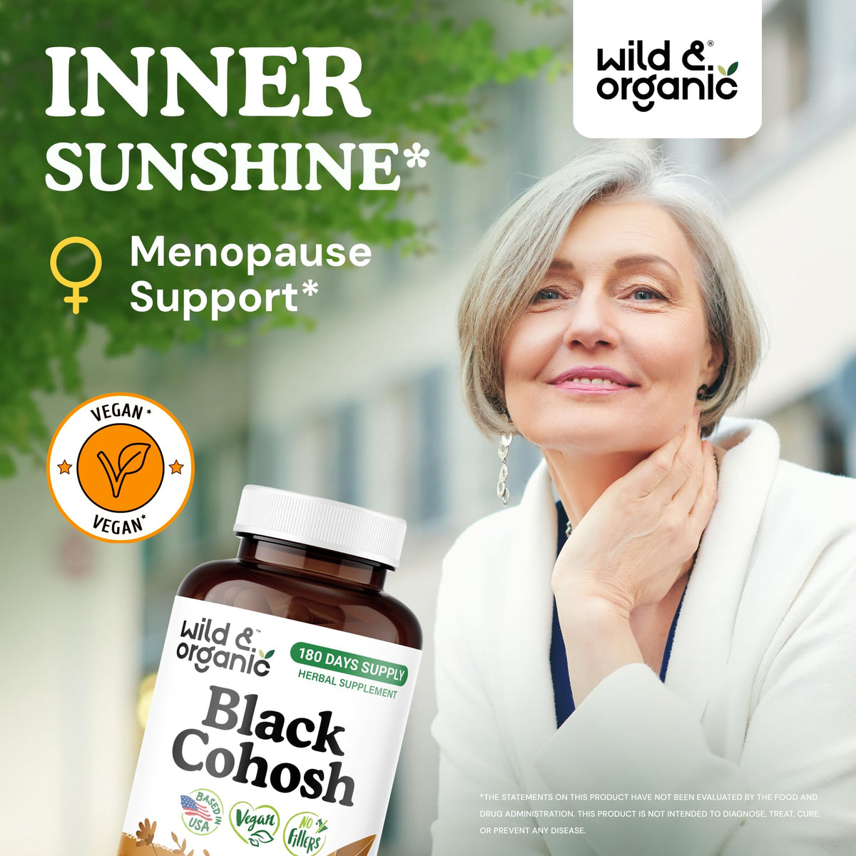 Flacon de Wild & Organic Capsules de Cimicifuga 540 mg avec étiquette