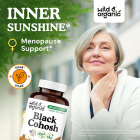 Flacon de Wild & Organic Capsules de Cimicifuga 540 mg avec étiquette