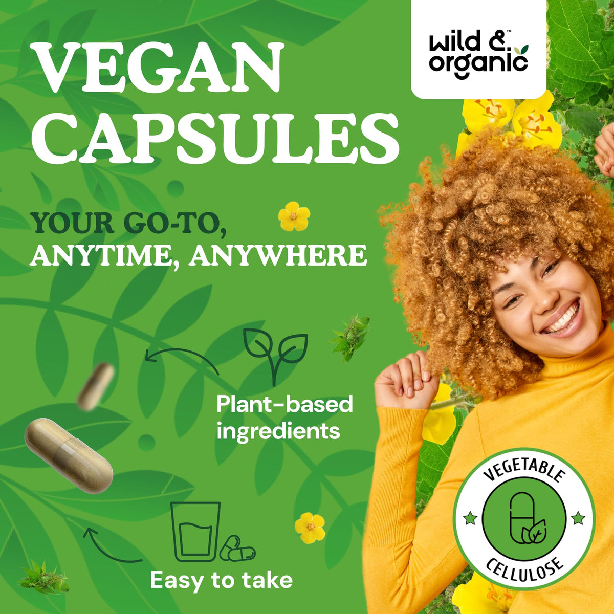 Flacon de Wild & Organic capsules de Mullein avec étiquette visible