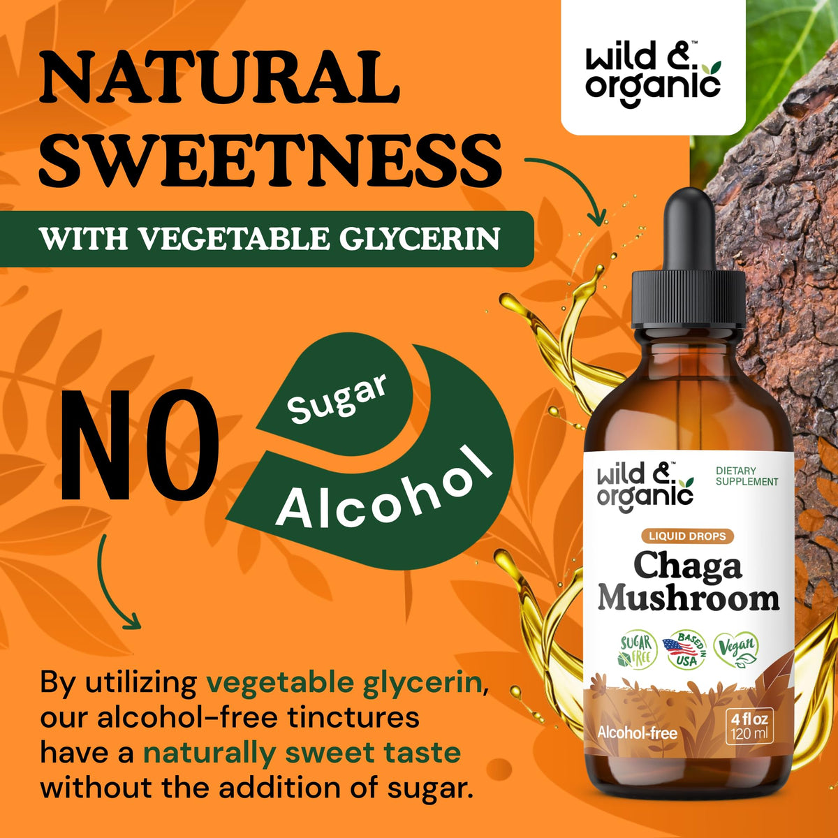 Flacon de Wild & Organic Chaga avec des ingrédients naturels