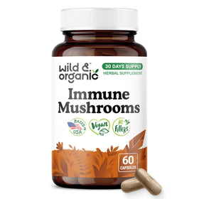 Flacon de Wild & Organic contenant 60 capsules de champignons