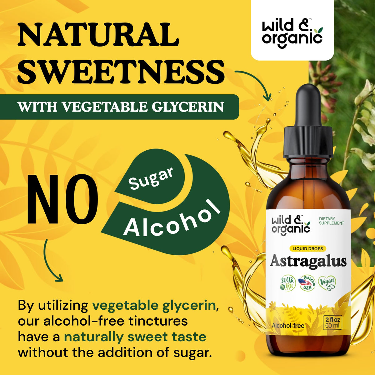 Flacon de Wild & Organic Extrait d'Astragale sur une table en bois