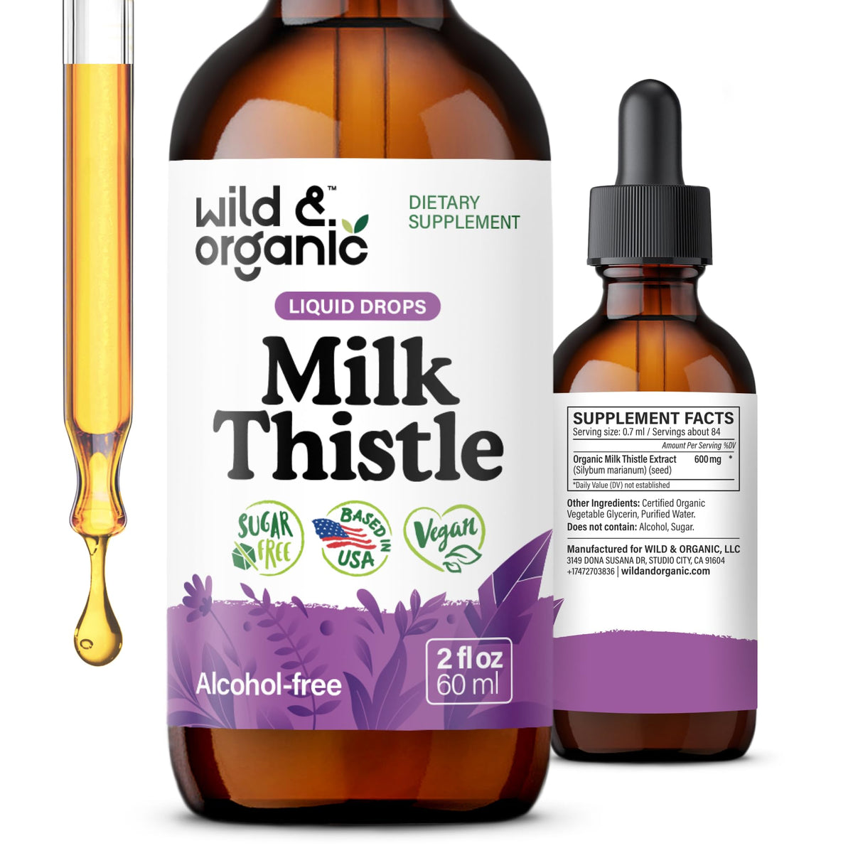 Flacon de Wild & Organic Extrait de Chardon-Marie 600 mg vue de face