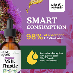 Flacon de Wild & Organic Extrait de Chardon-Marie sur un fond naturel