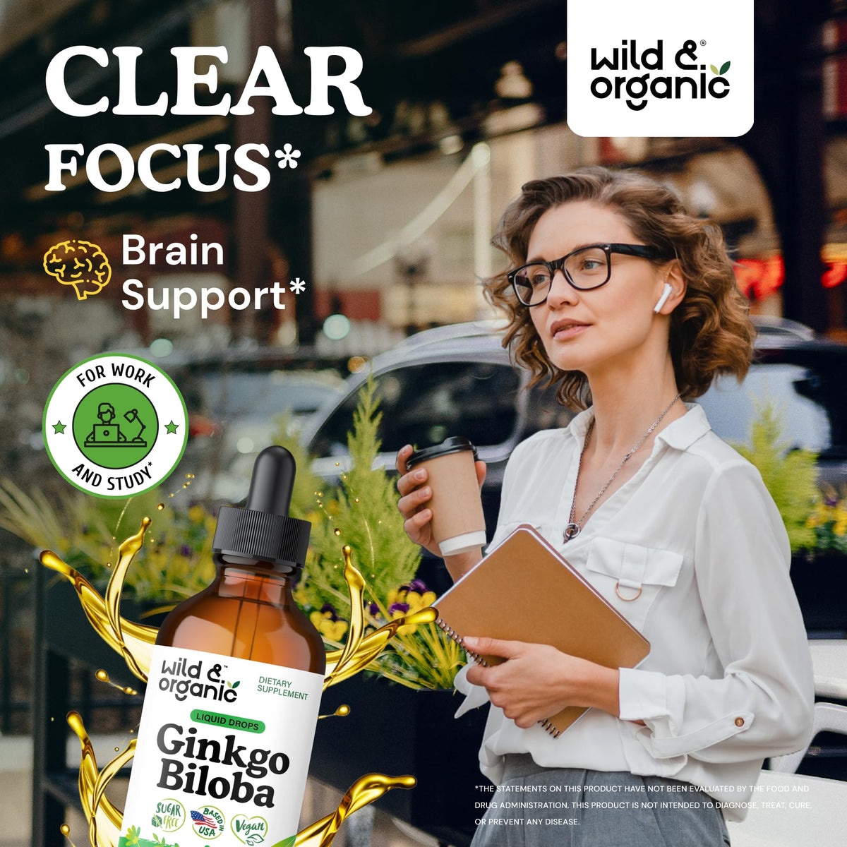 Flacon de Wild & Organic Ginkgo Biloba Extrait Liquide 120 mg, arrière