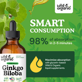 Flacon de Wild & Organic Ginkgo Biloba Extrait Liquide sur fond neutre