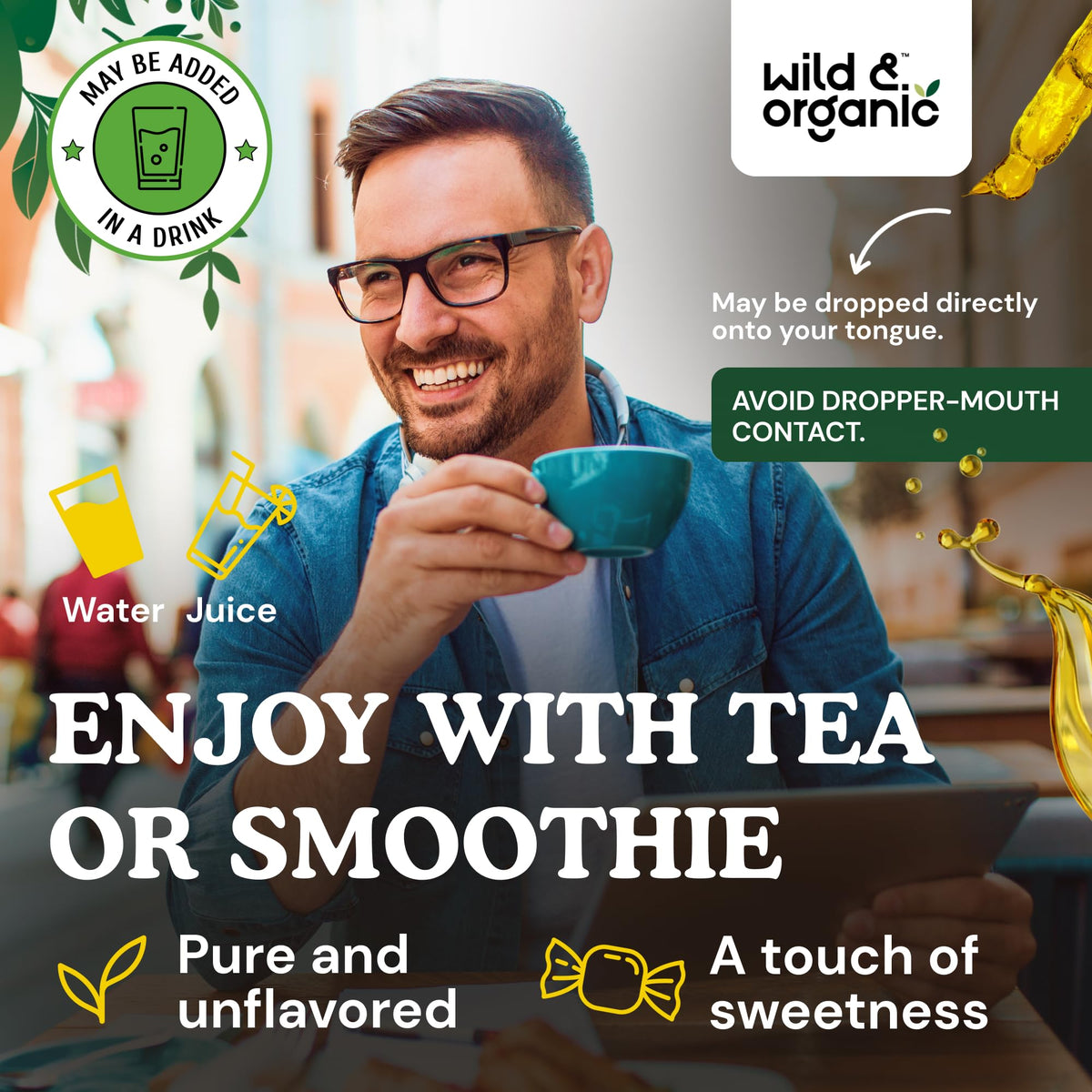 Flacon de Wild & Organic Saw Palmetto avec arrière-plan naturel