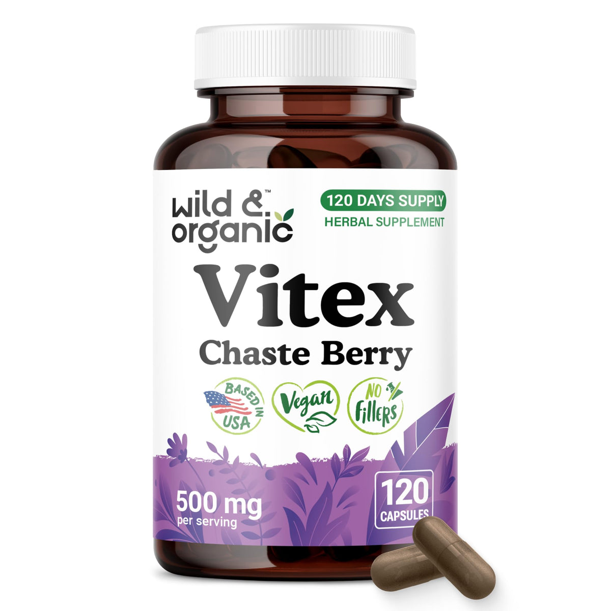 Flacon de Wild & Organic Vitex Chasteberry 120 gélules vue de face